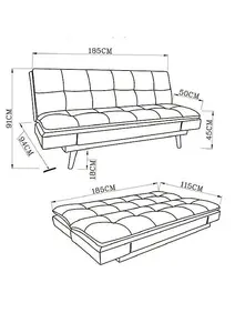 Duncan Fabric Sofa Bed With Wooden Legs and Adjustable Armrests, Dark Grey