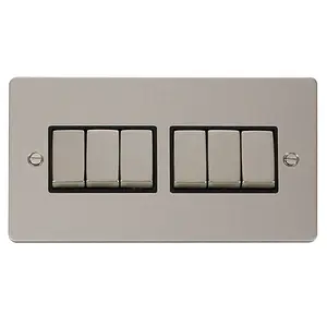 Flat Plate Pearl Nickel 10A 6 Gang 2 Way Ingot Light Switch - Black Trim - SE Home