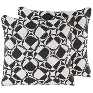 Set of 2 Cushions KOTURE Boucle 45 x 45 cm Geometric Black-White