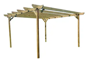 Chamfered Wooden Garden Pergola Kit, 3m x 4.2m (Natural finish)