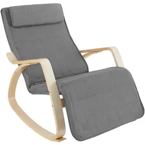 Rocking Chair Onda - with armrests, comfortable padding with pillow, 5-step adjustable footrest - light grey