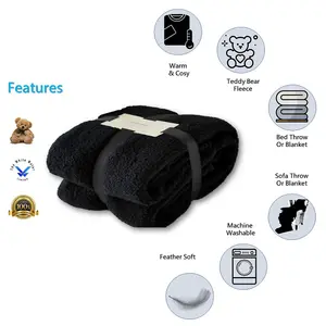 BLANKET THROW Teddy Bear Flannel Fleece Fluffy Fur Super Soft  King 200 x 240 cm Black