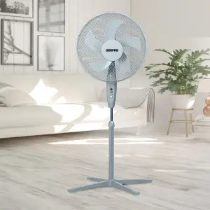 GEEPAS 16 Inch 5 blade Pedestal Fan 45W Powerful Free Standing Oscillating Cooling Fan Height and Tilt Adjustable, Grey