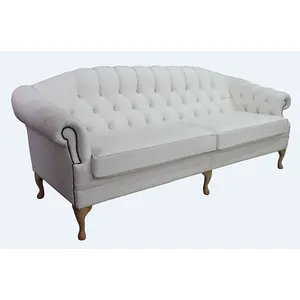 Chesterfield 4 Seater Shelly White Leather Sofa Settee Bespoke In Victoria Style