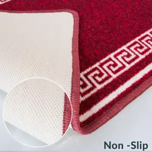 Red White Geometric Bordered Non Slip Washable Kitchen Utility Mat 120x160cm