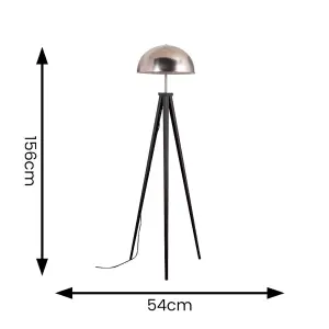 ValueLights Horvit Black Metal Tripod Standing Floor Lamp with Silver Brushed Chrome Dome Shade