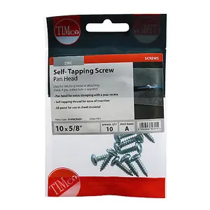 TIMCO Self-Tapping Pan Head Silver Screws - 10 x 5/8