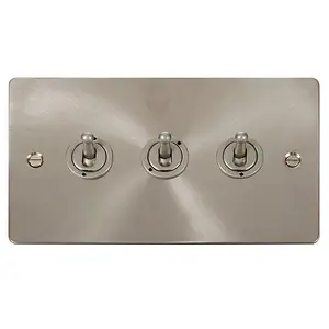 Flat Plate Satin / Brushed Chrome 3 Gang 2 Way 10AX Toggle Light Switch - SE Home