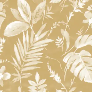 Muriva Yellow Tropical Water coloured effect Embossed Wallpaper