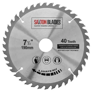 Saxton TCT19040T TCT Circular Saw Blade 190mm x 40 Teeth x 30mm Bore + 16, 20 and 25mm Rings