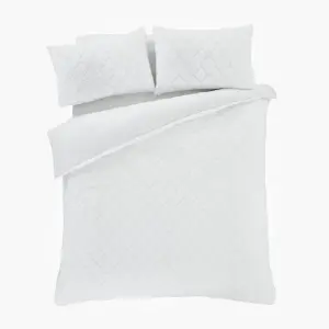 Catherine Lansfield Bedding Cosy Diamond Faux Fur Duvet Cover Set with Pillowcase White