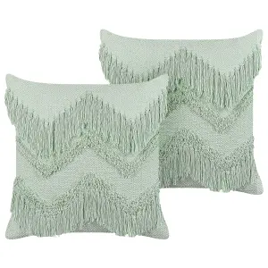 Set of 2 Cushions BACOPA Cotton 45 x 45 cm Geometric Green