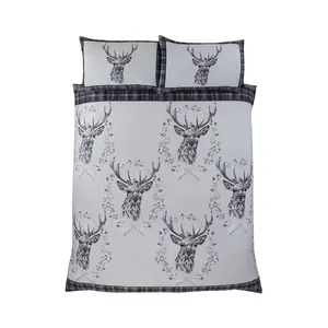 Stag & Wreath Winter Brushed Cotton Duvet Cover Set Grey / Single Duvet Cover + 1 Standard Pillowcase