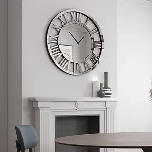 Mirrored Wall Clock with Large Roman Numerals