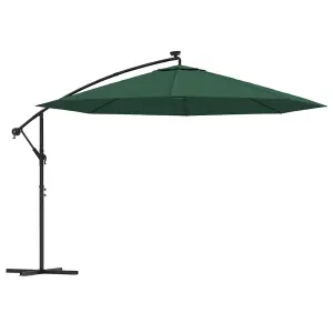 Berkfield Cantilever Umbrella with LED Lights and Metal Pole 350 cm Green