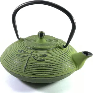 Buckingham Teapot Dragonfly Design Tetsubin Japanese Style  800 ml with Stainless Steel Mesh Infuser, Cast Iron, Light Green