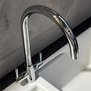 Liquida LU407CH Swivel Spout Swan Neck Twin Lever Chrome Kitchen Mixer Tap