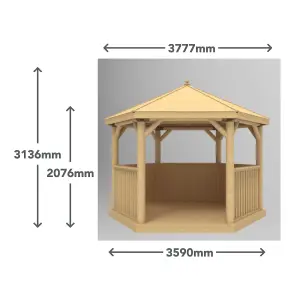 Forest Garden Hexagonal Gazebo, (W)3.78m (D)3.27m with Floor included