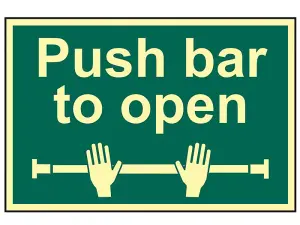 Photoluminescent Safety Sign: Scan Push Bar To Open 300mm x 200mm