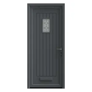 Fortia Curral Frosted Glazed Anthracite LH External Front Door set, (H)2085mm (W)840mm