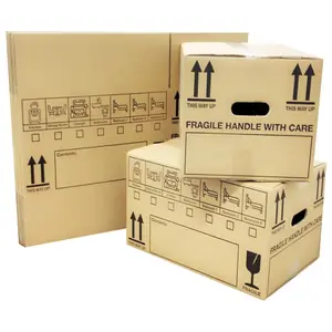 10 x Giant Cardboard Storage Packing Moving House Boxes with Carry Handles and Room List 52cm x 52cm x 40cm