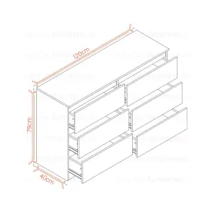 6-Drawer Chest of Drawers 120cm White - Creative Furniture