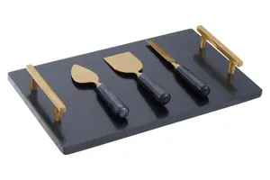 Maison by Premier Marina Marble Board Black And Gold Finish Cheese cutter Set