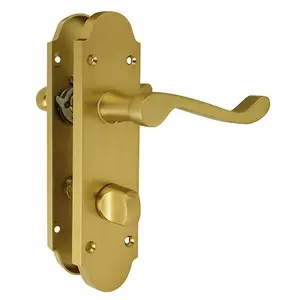 Z77 Shaped Scroll Bathroom Door Handle - Satin Brass - Handlestore