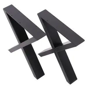 2 Pcs Industrial Furniture Legs Black X Iron Legs for Table & Desk 35cm W x 7cm D x 40cm H