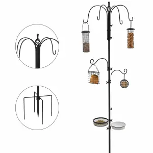 Pawhut Bird Feeding Station Kit Wild Bird Feeder Pole w/ 6 Hooks 4 Prong Bases