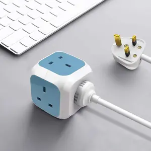 EXTRASTAR Rubik Power Cube 4 Ways Sockets 2 x USB 5V 1.5m  Light Blue 13A extension lead