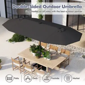 Costway 4M Outdoor Double Sided Parasol Twin Large Patio Umbrella w/ Lights & Base