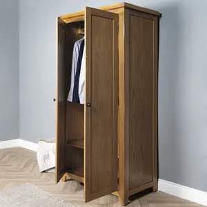 Elm Home And Garden Rustic Oak Wooden 2 Door Full Hanging Double Wardrobe 190cm High x 101cm Wide x 56cm Deep