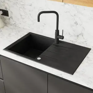 GoodHome Argania Black Graphite effect Kitchen Side lever Tap