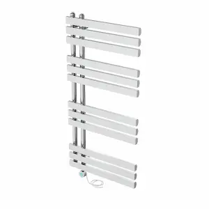 Rinse Bathrooms Designer Electric Thermostatic Heated Towel Rail D Shape Bathroom Ladder Style Radiator Warmer 1200x600mm Chrome