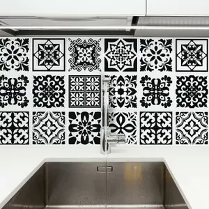 24 Pieces 15x15cm Calli Black and White Mediterranean Tile Stickers