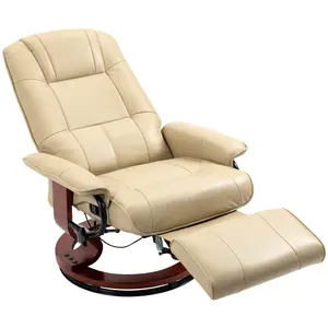 HOMCOM Ergonomic Office Recliner Sofa Chair PU Leather Armchair Lounger Cream