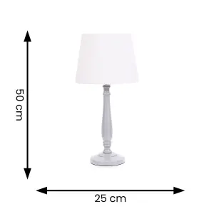 ValueLights Victoria Traditional Grey Wood Candlestick Table Lamp with White Tapered Shade