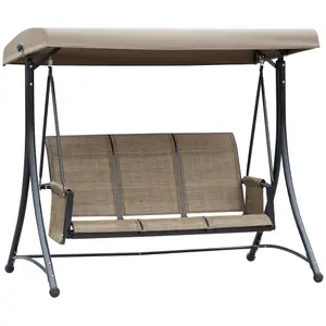 Outsunny 3 Seat Fabric Backyard Balcony Patio Swing Chair with Canopy Top