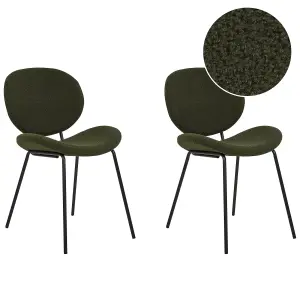 Set of 2 Dining Chairs LUANA Boucle Dark Green