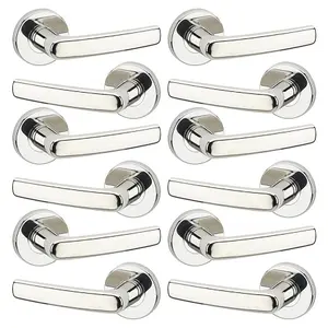 URBNLIVING 107mm Length 12 Pcs Devon Metal & Polished Nickel Rose Lever Latch Door Handles Set