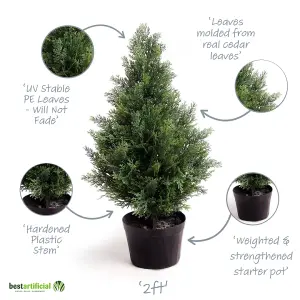 Best Artificial 2ft - 60cm Potted Cedar Topiary Tree - Suitable for Outdoor Use - Weather & Fade Resistant