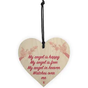 Red Ocean Angel In Heaven Memorial Bereavement Wood Heart Hanging Plaque Grave Gift Sign