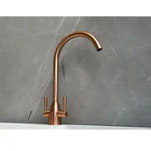 Liquida W05CP Swan Neck Swivel Spout Twin Lever Copper Kitchen Mixer Tap