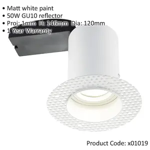 2 PACK Plaster-In Fire Rated Downlight - 50W GU10 Reflector LED - Trimless