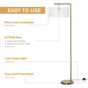 HOMCOM Floor Lamp with Linen Lampshade Round Base for Living Room Bedroom