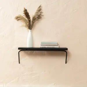 Venice Solid Wood Wall Shelf Living Bedroom Kitchen Wall Mounted Floating Shelves in Black - Small