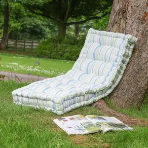 Vintage Style Blue Striped Outdoor Garden Furniture Bench Cushion