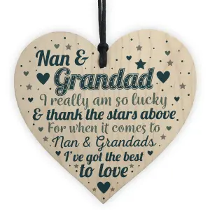 Red Ocean Nan And Grandad Gifts For Birthday Christmas Wooden Heart Grandparent Keepsake Gift