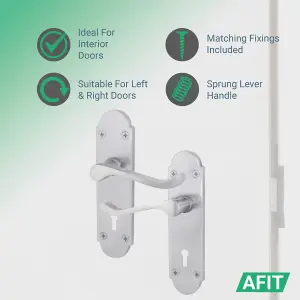 AFIT Satin Chrome Door Handle Key Lock Set - Victorian Scroll Shaped - 1 Pair of Internal Door Handles, Hinges 76mm, Lock 64mm